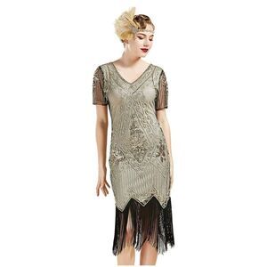 BABEYOND 1920s Art Deco Fringed Sequin Roaring 20s Flapper Fancy Dress size 4XL